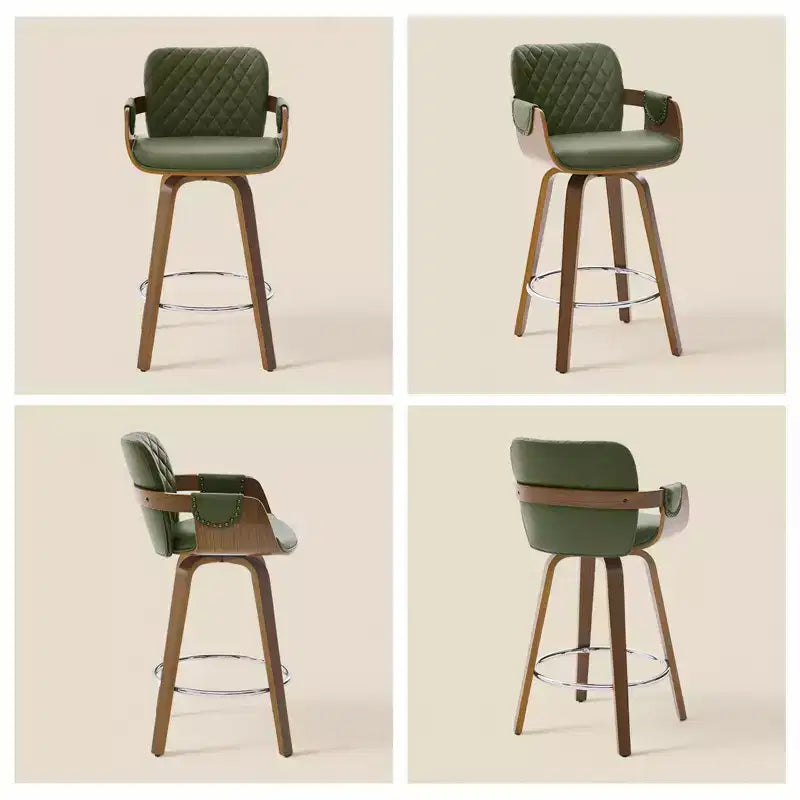 Lot de 26 tabourets de bar pivotants hauteur comptoir, 1/2/3/4, modernes, rembourrés en similicuir avec dossier et accoudoirs, pieds en bois, chaises de bar pour îlot de cuisine