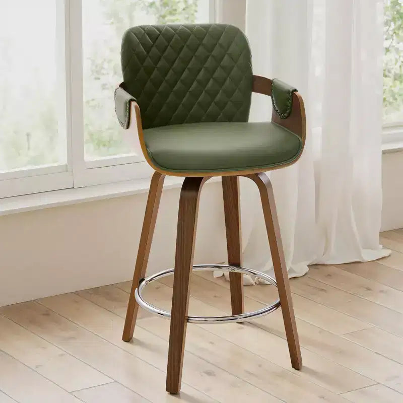 26 Swivel Counter Height Bar Stools Set of 1/2/3/4,Modern Faux Leather Upholstered with Back & Arm, Wood Legs, Bar Chairs for Kitchen Island