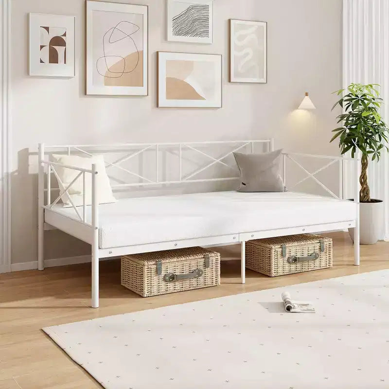 Lit de repos en métal une place, lit plateforme moderne avec support à lattes métalliques ultra-résistant