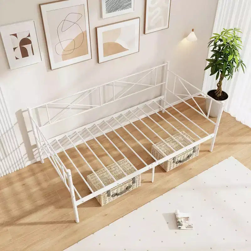 Lit de repos en métal une place, lit plateforme moderne avec support à lattes métalliques ultra-résistant