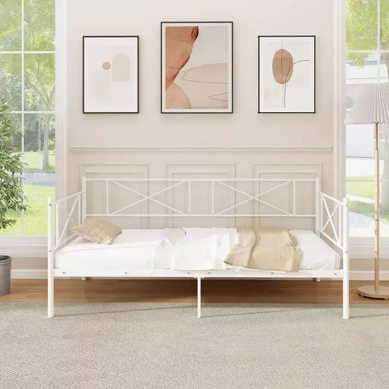 Lit de repos en métal une place, lit plateforme moderne avec support à lattes métalliques ultra-résistant