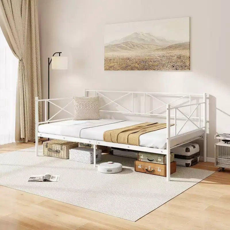 Lit de repos en métal une place, lit plateforme moderne avec support à lattes métalliques ultra-résistant