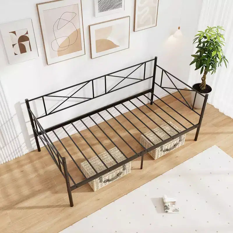 Lit de repos en métal une place, lit plateforme moderne avec support à lattes métalliques ultra-résistant