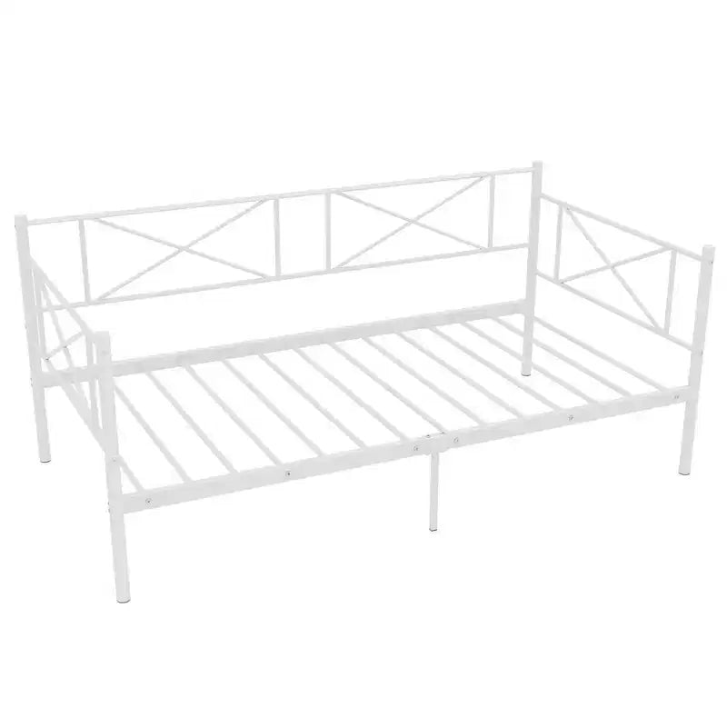 Lit de repos en métal une place, lit plateforme moderne avec support à lattes métalliques ultra-résistant