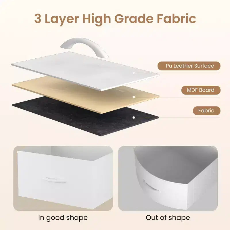 Commode 12 tiroirs Meuble TV pour téléviseur 65 70 75 pouces 63 L Commode longue blanche pour chambre à coucher avec lumières LED et prises de courant Tiroirs en tissu pour placard