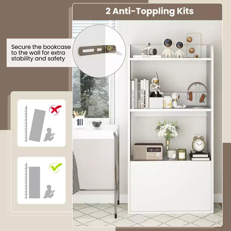 Étagère avec tiroir, 3 niveaux ouverts, kit anti-basculement pour salon