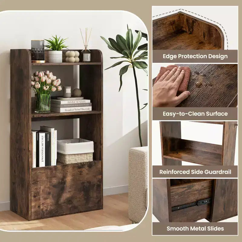 Étagère avec tiroir, 3 niveaux ouverts, kit anti-basculement pour salon