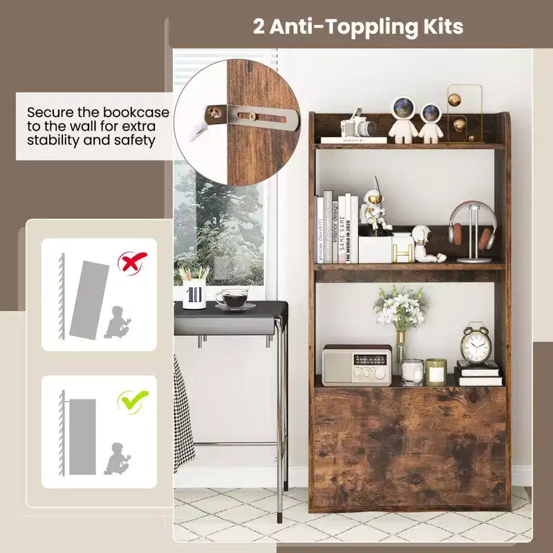 Étagère avec tiroir, 3 niveaux ouverts, kit anti-basculement pour salon