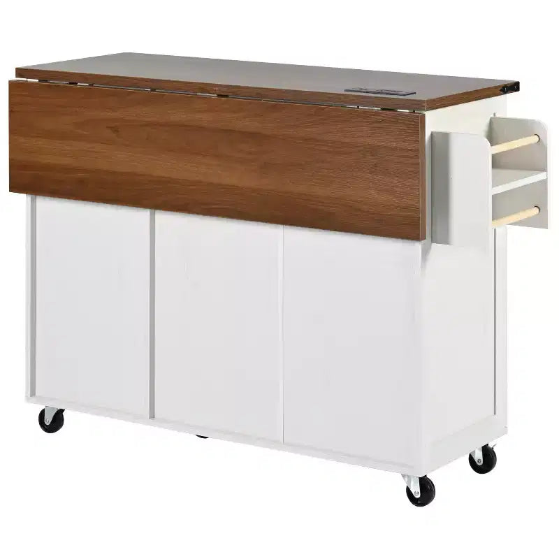 Ilot de cuisine de ferme avec prise de courant, Ilot de rangement de cuisine avec abattant, Desserte de cuisine roulante avec étagère de rangement interne