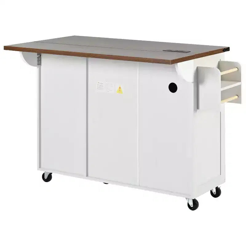 Ilot de cuisine de ferme avec prise de courant, Ilot de rangement de cuisine avec abattant, Desserte de cuisine roulante avec étagère de rangement interne