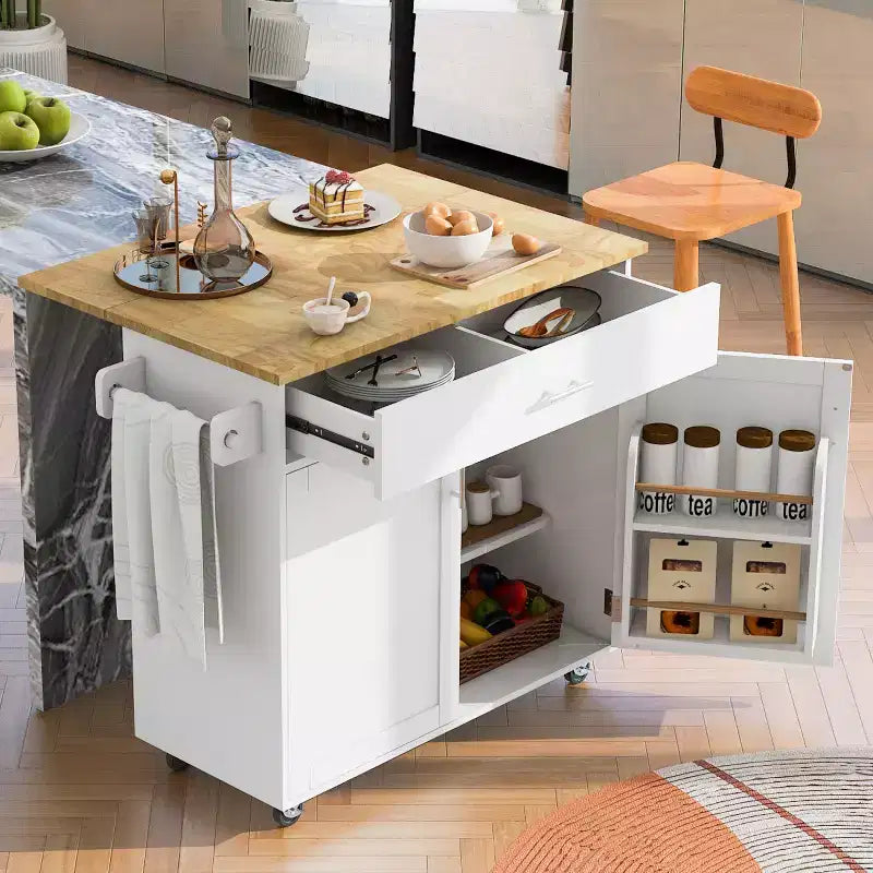 Dessertes de cuisine roulantes avec rangement, îlots de cuisine sur roulettes avec étagère tour réglable, chariots de cuisine avec plateau en bois et étagère de rangement