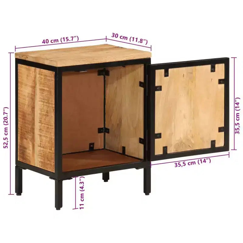Table de chevet 40x30x52,5 cm en bois de manguier massif brut