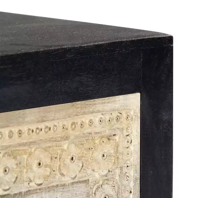 Table de chevet sculptée à la main Grise 40x30x50 cm Bois de manguier massif