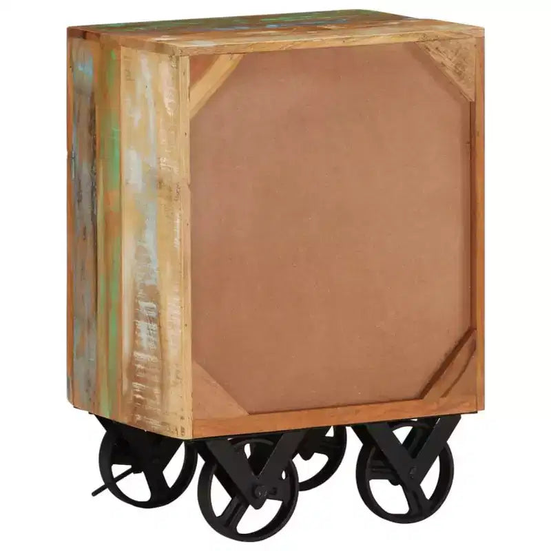 Table de chevet à roulettes 40x30x57 cm en bois massif de récupération