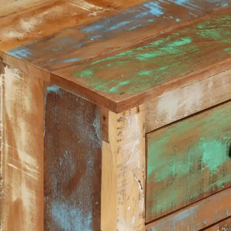 Table de chevet à roulettes 40x30x57 cm en bois massif de récupération