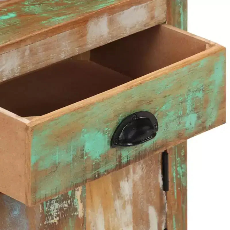 Table de chevet à roulettes 40x30x57 cm en bois massif de récupération