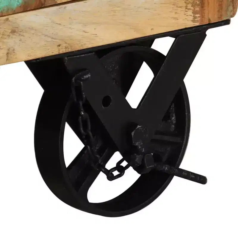 Table de chevet à roulettes 40x30x57 cm en bois massif de récupération
