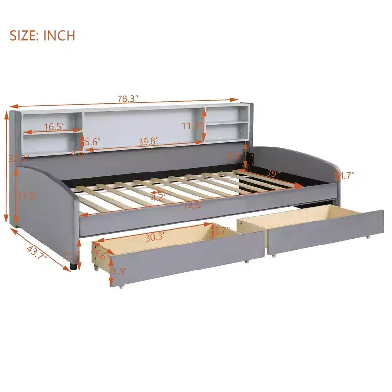 Cadre de lit de repos double avec 2 tiroirs de rangement et rangement latéral, lit double en velours pour enfants et tout-petits