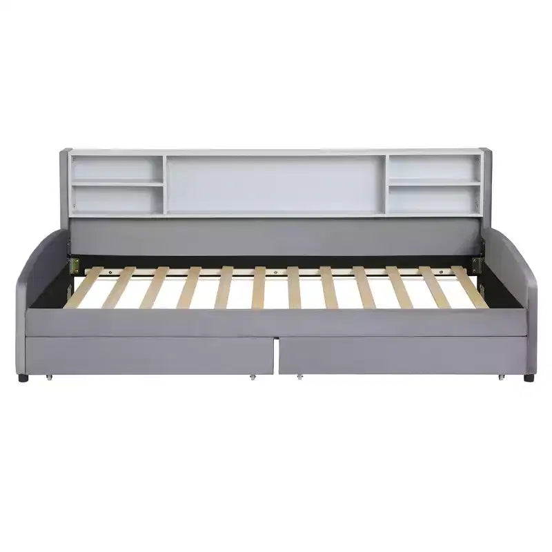 Cadre de lit de repos double avec 2 tiroirs de rangement et rangement latéral, lit double en velours pour enfants et tout-petits