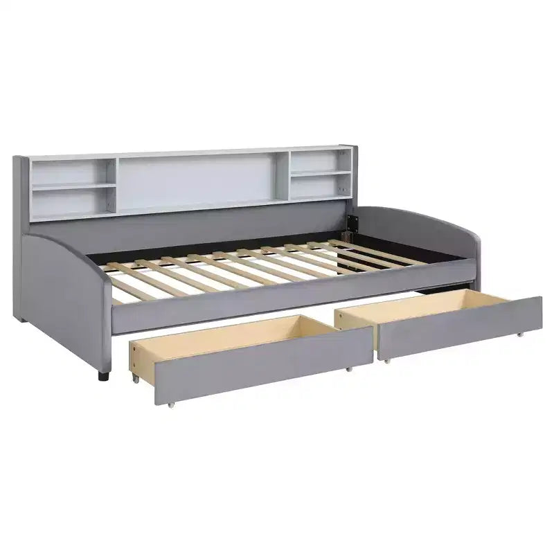Cadre de lit de repos double avec 2 tiroirs de rangement et rangement latéral, lit double en velours pour enfants et tout-petits