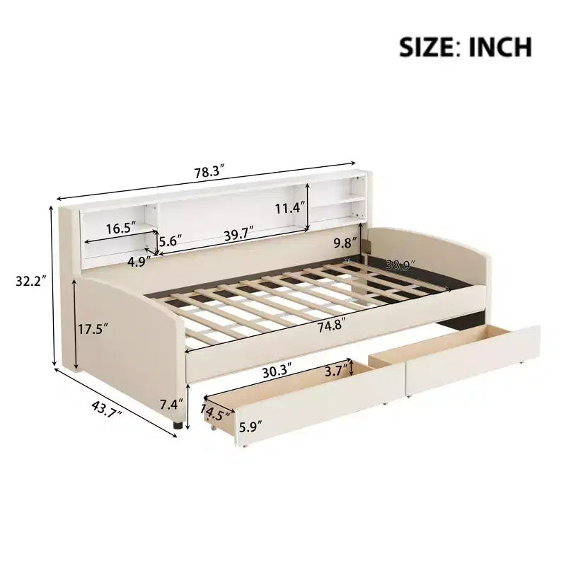 Cadre de lit de repos double avec 2 tiroirs de rangement et rangement latéral, lit double en velours pour enfants et tout-petits