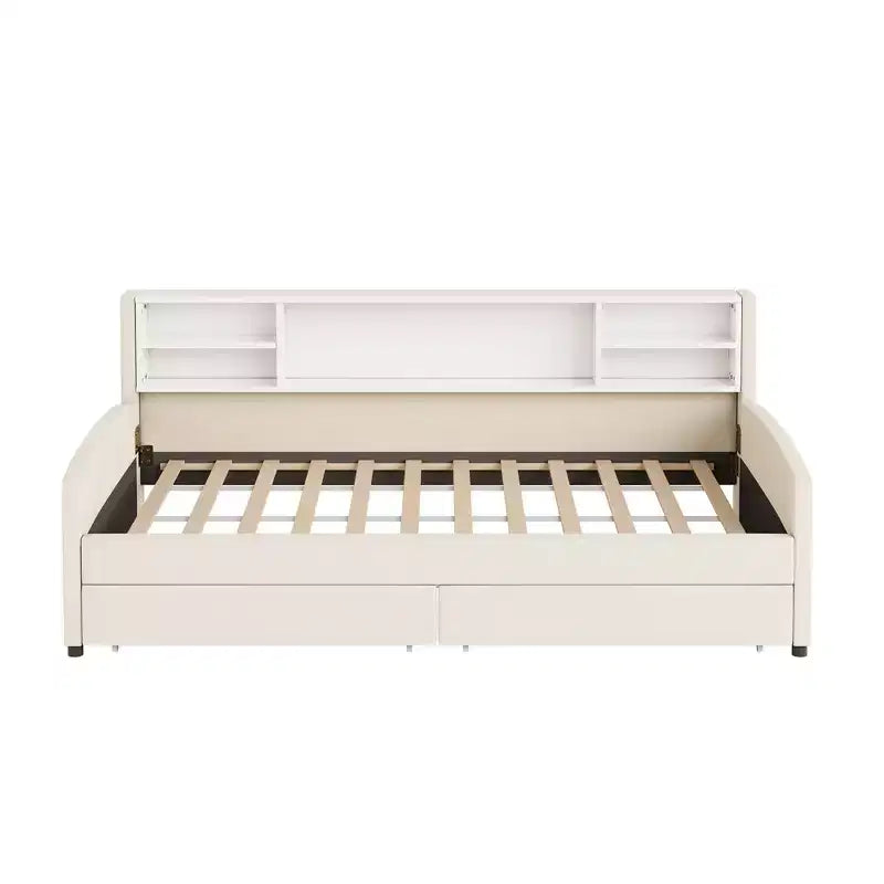 Cadre de lit de repos double avec 2 tiroirs de rangement et rangement latéral, lit double en velours pour enfants et tout-petits
