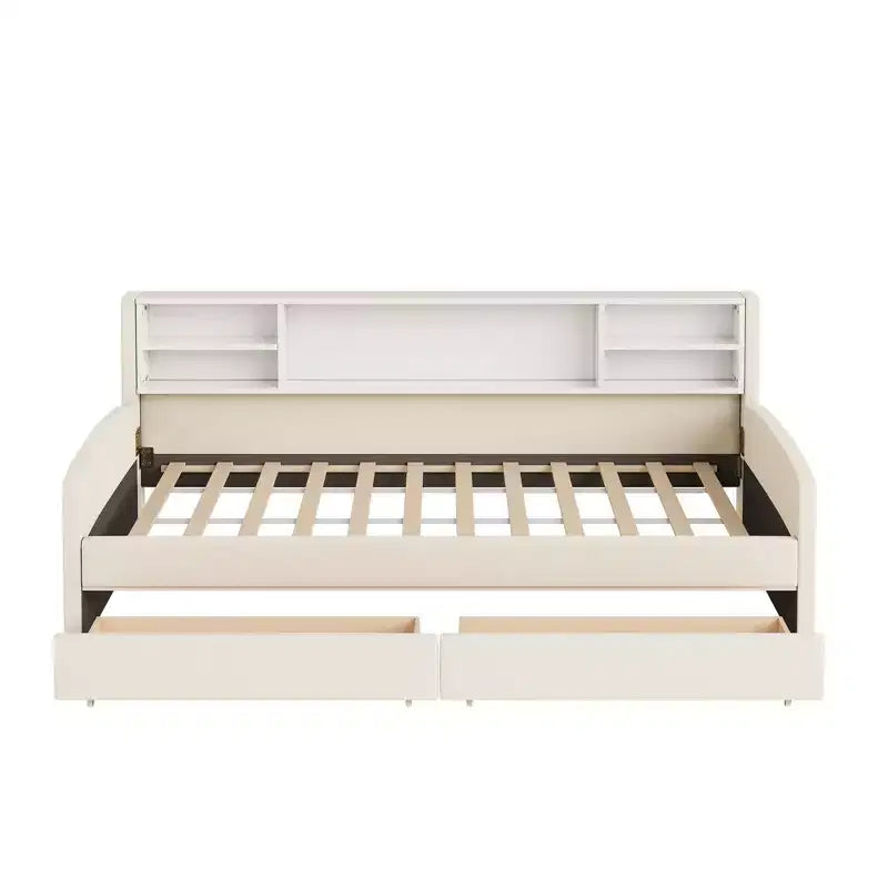 Cadre de lit de repos double avec 2 tiroirs de rangement et rangement latéral, lit double en velours pour enfants et tout-petits