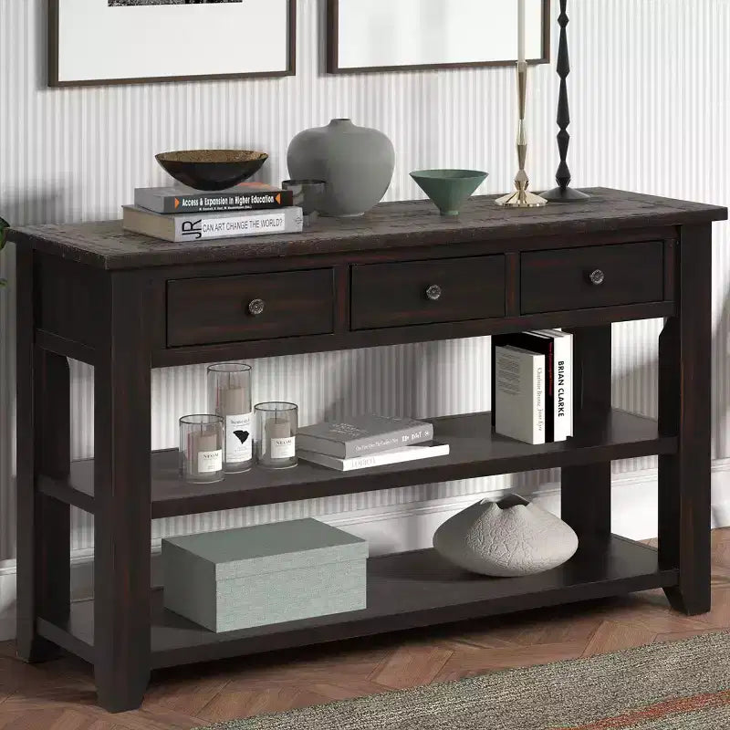Console vintage 48" avec rangement, table de canapé moderne avec plateau en bois massif pour entrée, salon ou couloir.