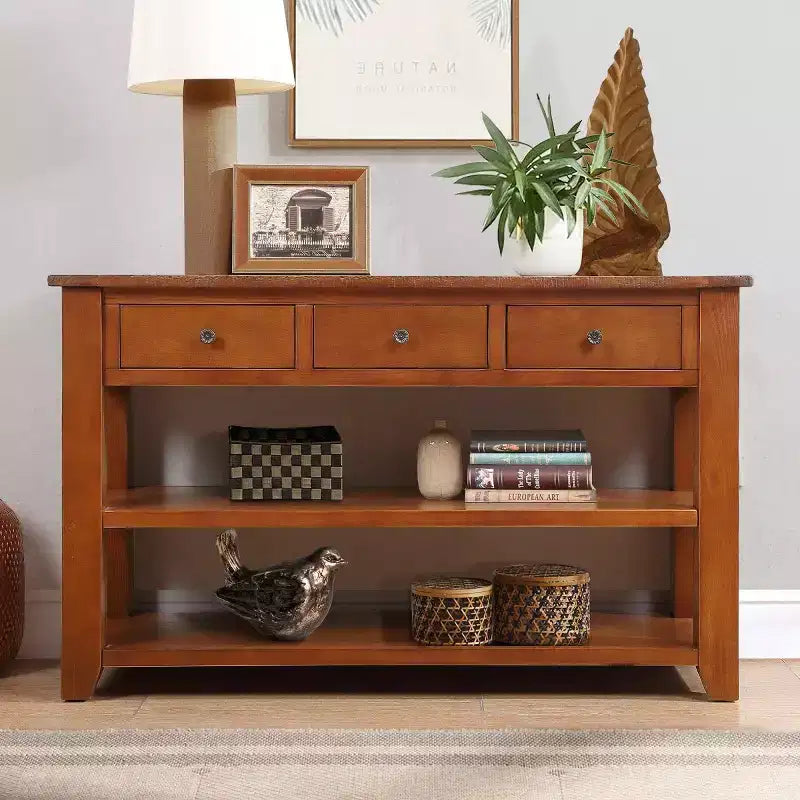 Console vintage 48" avec rangement, table de canapé moderne avec plateau en bois massif pour entrée, salon ou couloir.