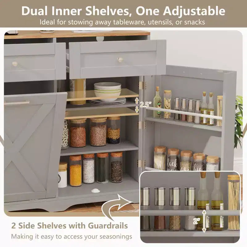 Meuble Poubelle Inclinable avec Prises 2 Tiroirs Étagère Réglable Kit Anti-Basculement