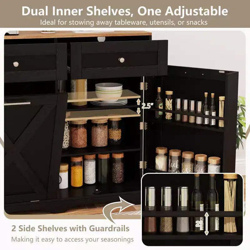 Meuble Poubelle Inclinable avec Prises 2 Tiroirs Étagère Réglable Kit Anti-Basculement