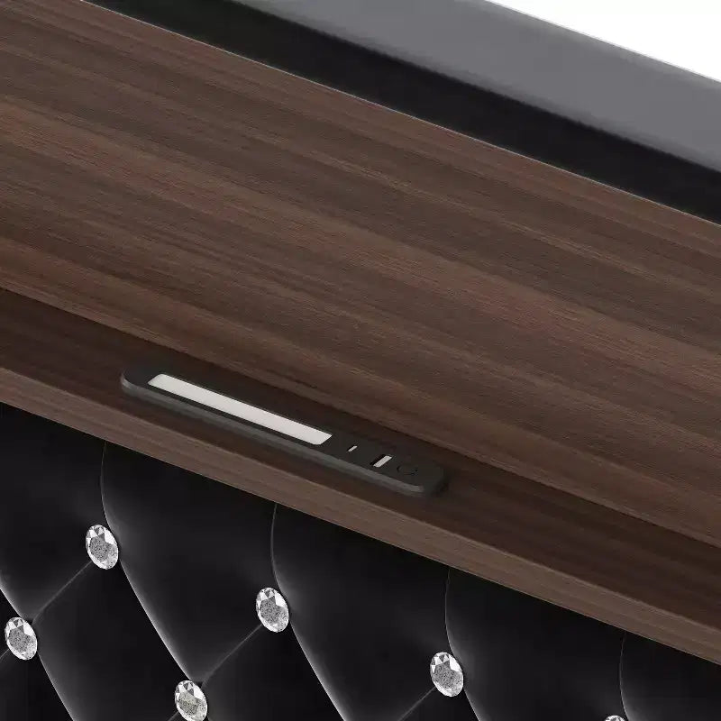 Cadre de lit en velours avec tête de lit capitonnée, étagères de rangement, ports USB et lumière LED