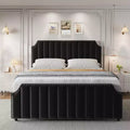 Bed Frame, Metal Platform Velvet Bed Frame with Nailhead Trim, 50.2 in Tall Headboard, Footboard, Sturdy Wooden Slats Support, Noise Free, Black