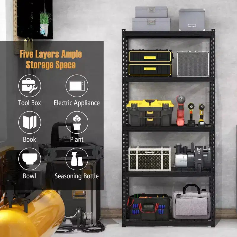 Étagère de rangement à 5 niveaux robuste avec dispositif anti-basculement
