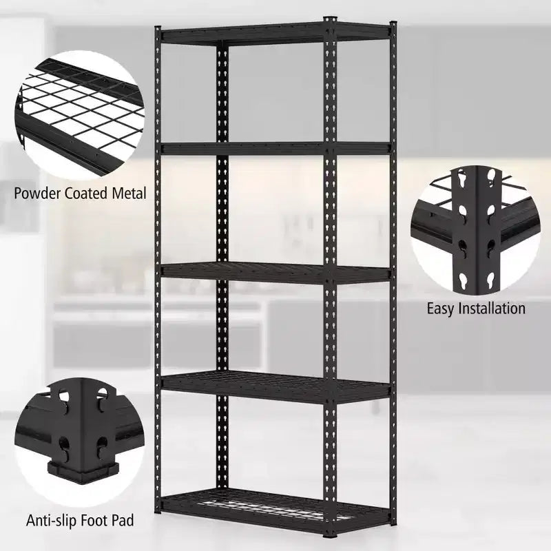 Étagère de rangement à 5 niveaux robuste avec dispositif anti-basculement