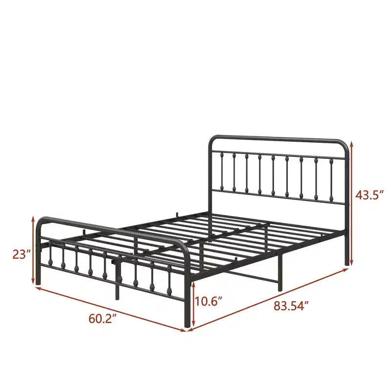 Lit plate-forme Bronte en métal moderne avec tête de lit, pied de lit et rangement sous le lit