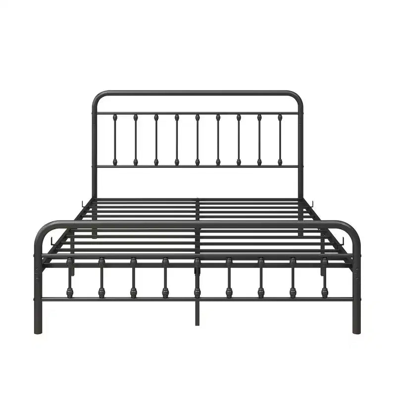 Lit plate-forme Bronte en métal moderne avec tête de lit, pied de lit et rangement sous le lit