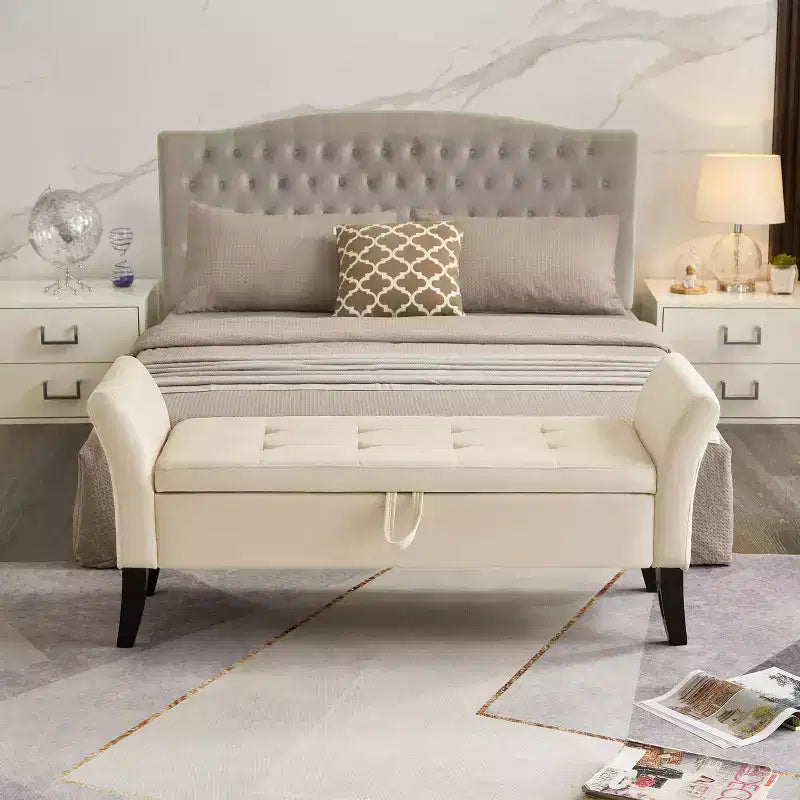 51.5 Bed Bench with Storage, Upholstered Velvet Tufted, with Solid Black Wooden Legs, For Bedroom/Entryway
