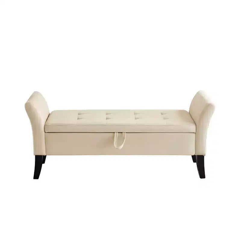 Banc de lit de 130,8 cm avec rangement, capitonné en velours, avec pieds en bois massif noirs, pour chambre/entrée