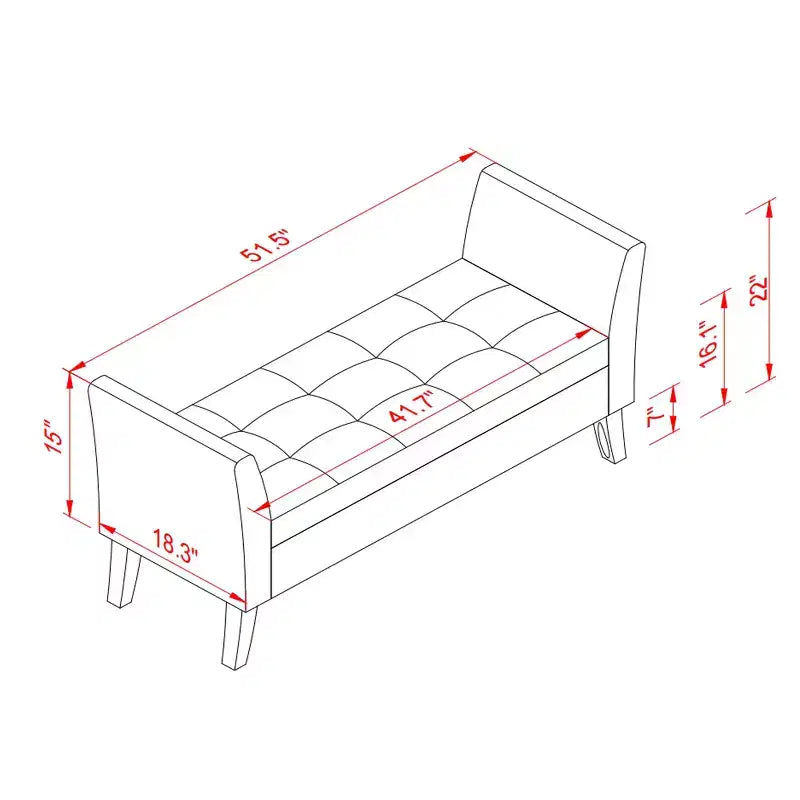 Banc de lit de 130,8 cm avec rangement, capitonné en velours, avec pieds en bois massif noirs, pour chambre/entrée