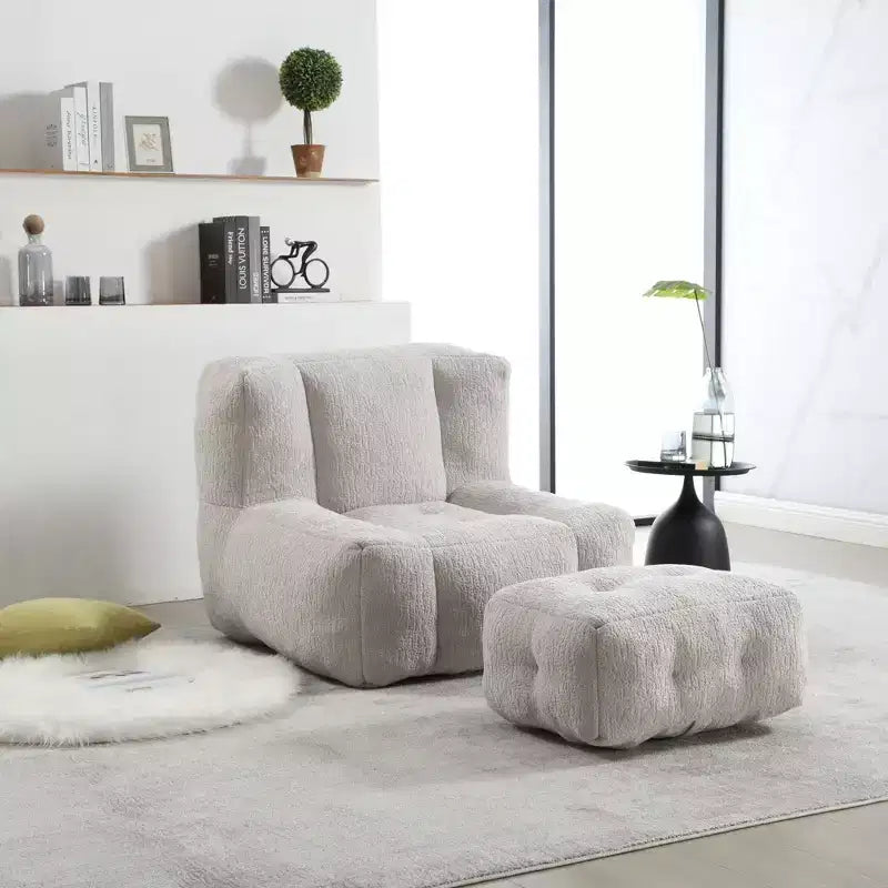 Bean Bag Chair Floor Chair Lazy Sofa Chair with Memory Foam and Ottoman, Bean Bag Sofa for Reading Room, Living Room