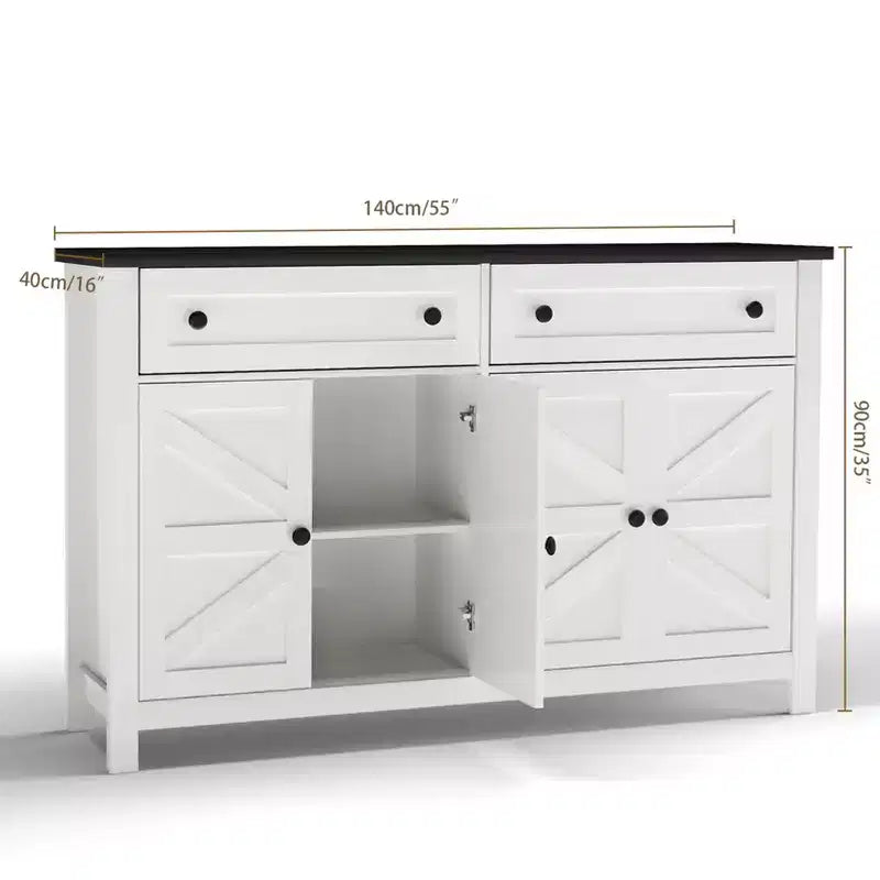 Buffet bas blanc de 139,9 cm – Meuble de rangement moderne de style champêtre avec tiroirs/portes (compatible bar à café)