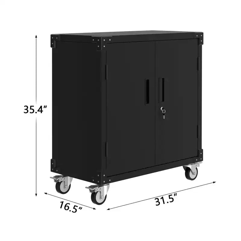 Armoire à Outils, Armoire de Rangement en Métal de 90 cm avec Roues et Serrure pour Garage, Noire