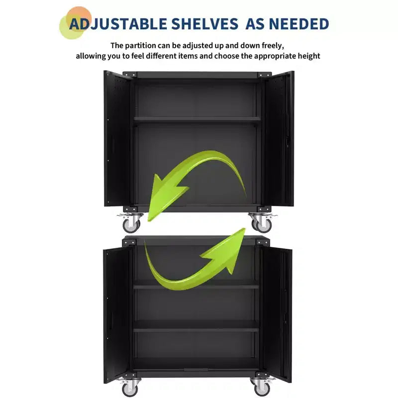 Armoire à Outils, Armoire de Rangement en Métal de 90 cm avec Roues et Serrure pour Garage, Noire