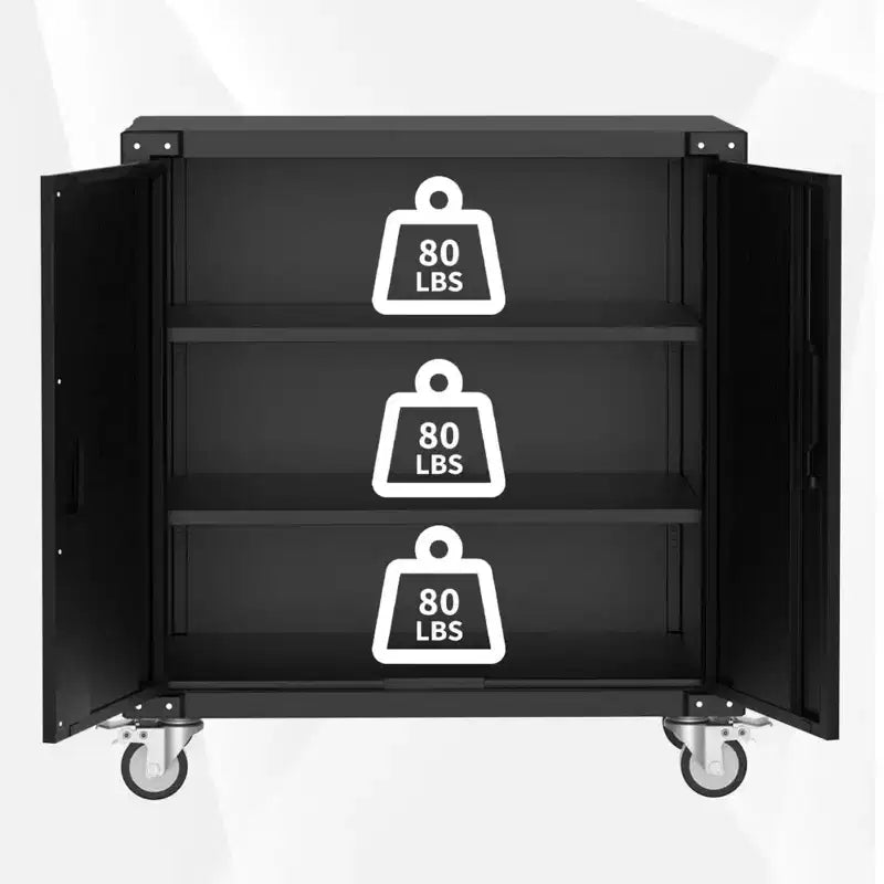 Armoire à Outils, Armoire de Rangement en Métal de 90 cm avec Roues et Serrure pour Garage, Noire